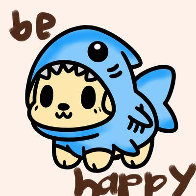 cute dog wearing a shark costume