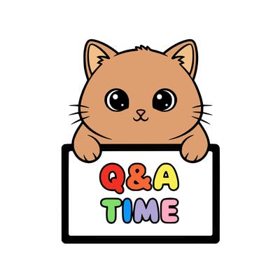 cute cat, holding a sign with q&a time written on it