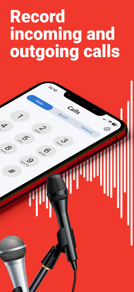 Call Recorder HD - Interface of Call Recorder HD app on iPhone with the text record incoming and outgoing calls