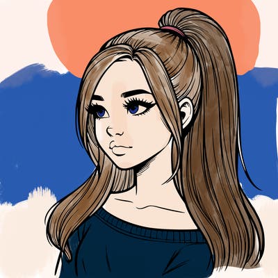 realistic girl with a high ponytail