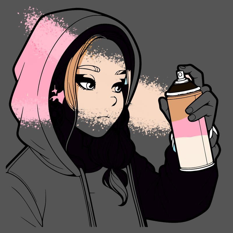 a realistic girl, spray painting