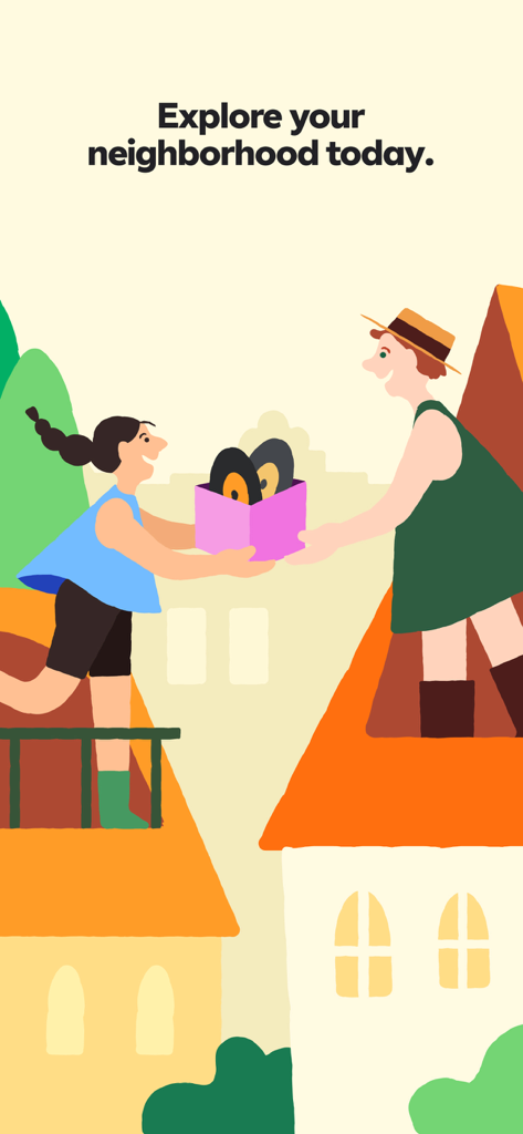 Illustration showing neighbors exchanging goods in a community setting