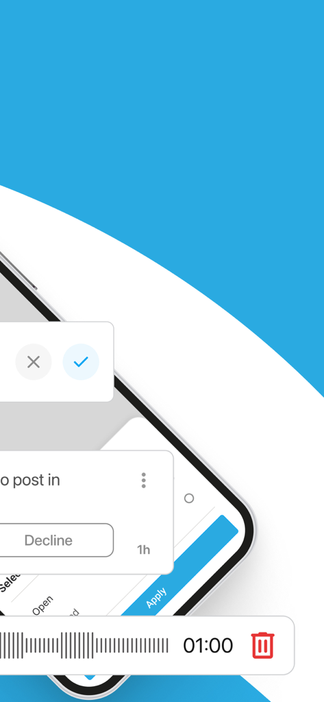 Hawadeet - Hawadeet app interface displaying a voice recording waveform and posting options