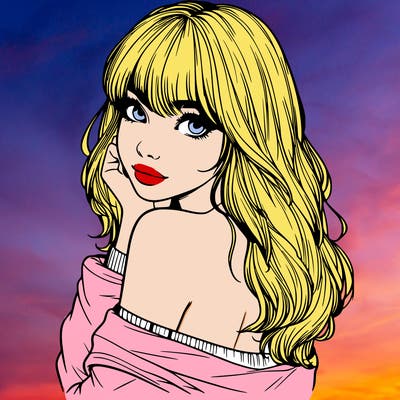 realistic girl with bangs looking over her shoulder