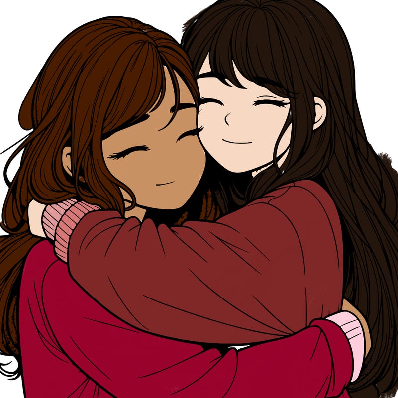 realistic two girls hugging