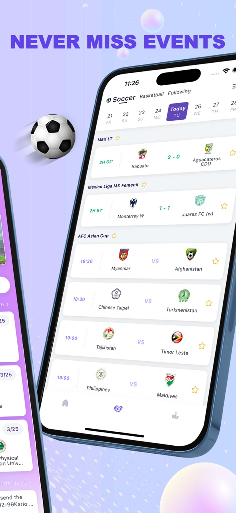 Jioo Live - Jioo Live app interface showing soccer match scores and schedules