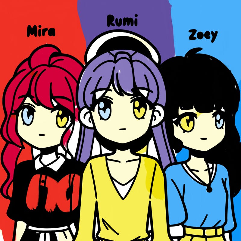 mira, rumi, and zoey