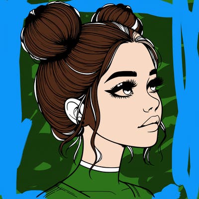 realistic girl with buns on the top of her head