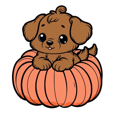 cute little puppy in a pumpkin