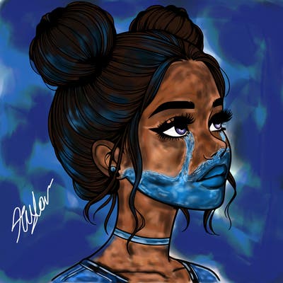 realistic girl with buns on the top of her head