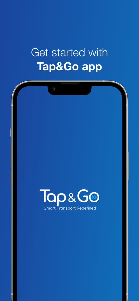 Écran d'accueil de l'application Tap and Go sur un iPhone avec le slogan Le transport intelligent redéfini