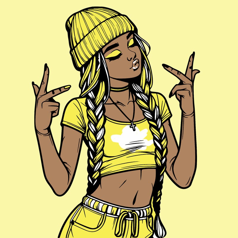 realistic teenage girl with braids and a beanie and crop top doing 🫶🏼