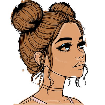 realistic girl with buns on the top of her head