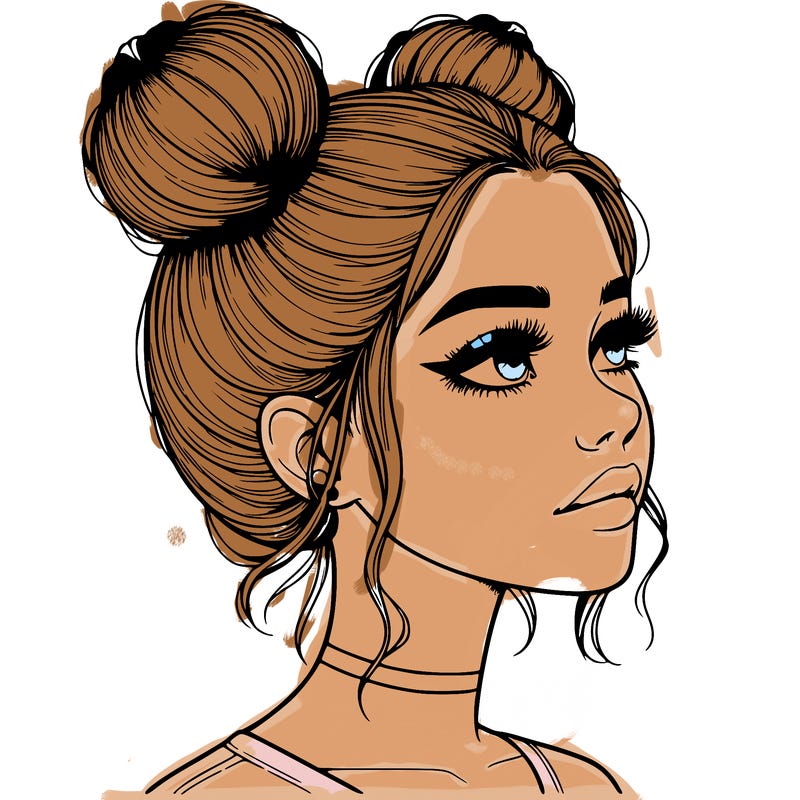 realistic girl with buns on the top of her head