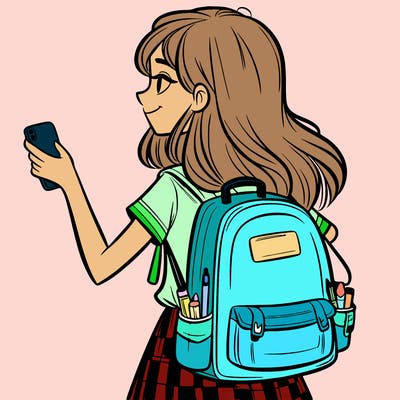 a teenager girl holding her new backpack