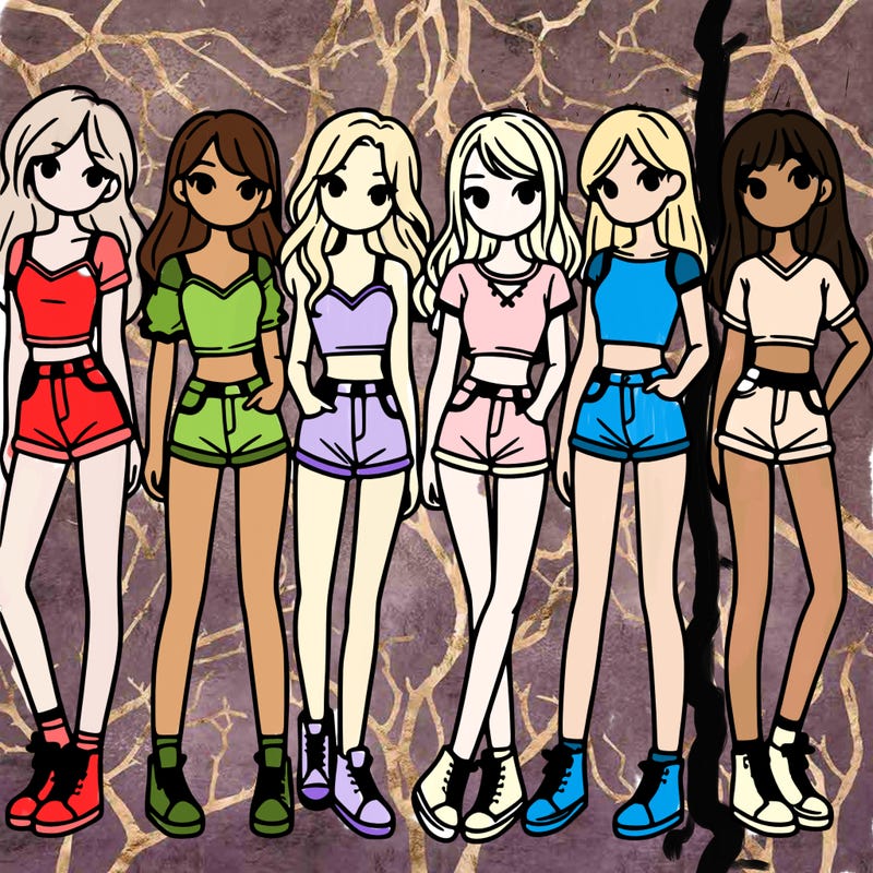 a group of girls wearing crop tops and shorts