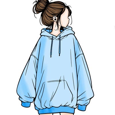 realistic girl with a oversized sweatshirt on and a bun