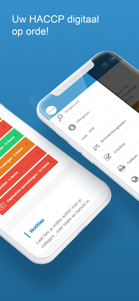 Hygiënecode Online - Digital HACCP compliance and food safety management app interface on mobile devices.