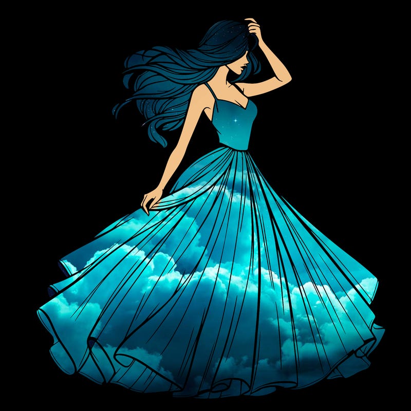 realistic woman with dress flowing in the wind