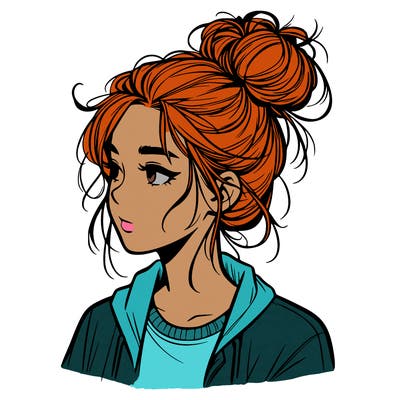realistic teenage girl with a messy bun