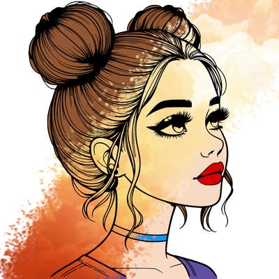 realistic girl with buns on the top of her head