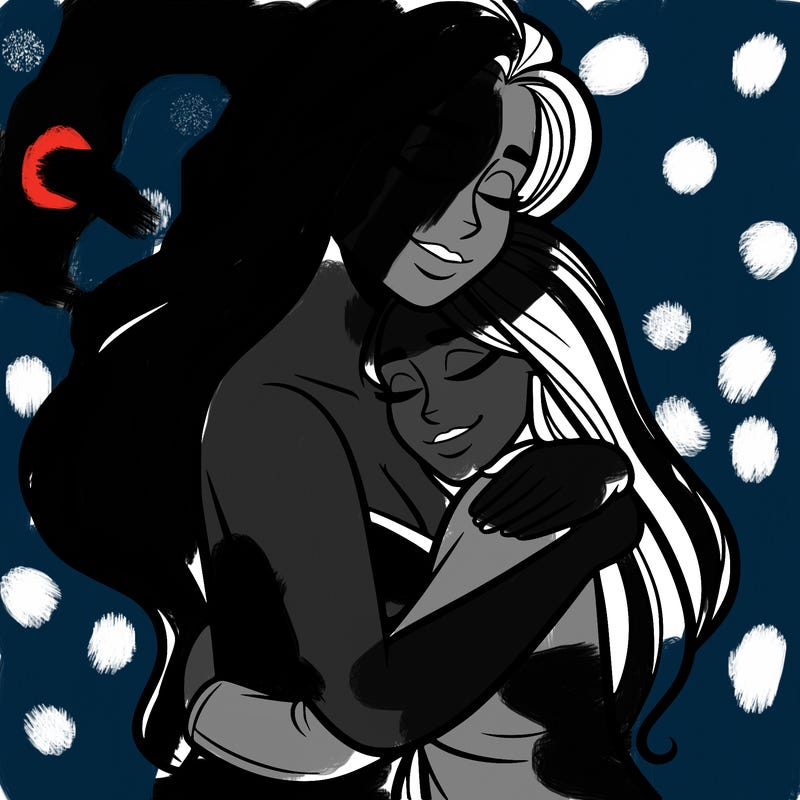 woman hugging another person