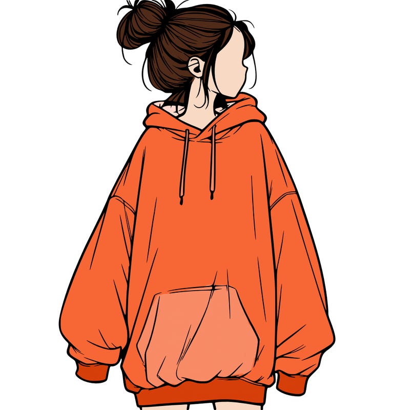 realistic girl with a oversized sweatshirt on and a bun