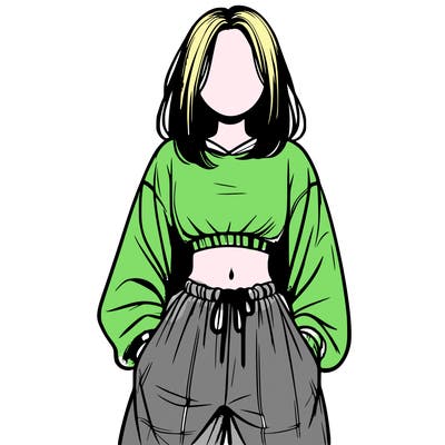 realistic girl faceless with baggy pants and a crop top