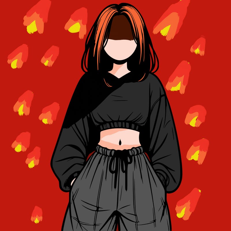 realistic girl faceless with baggy pants and a crop top