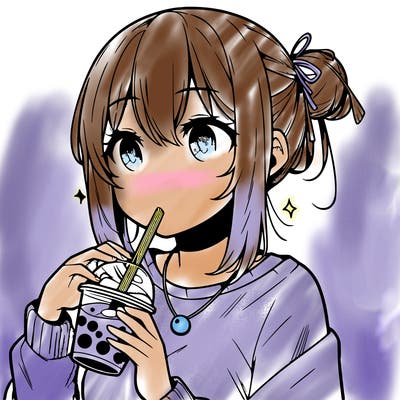 manga character drinking boba