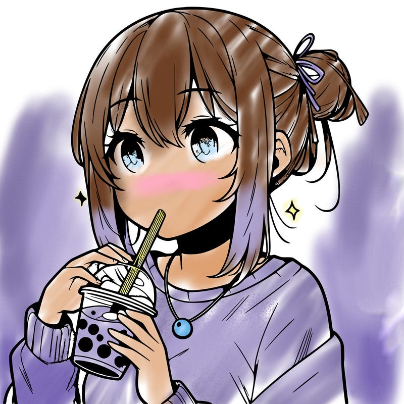 manga character drinking boba