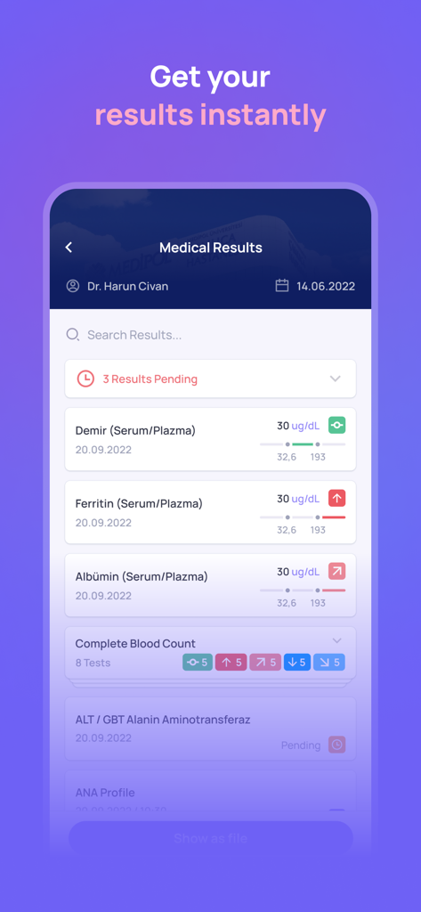 Keep it Better - Keep it Better app screen showing medical lab results and reports