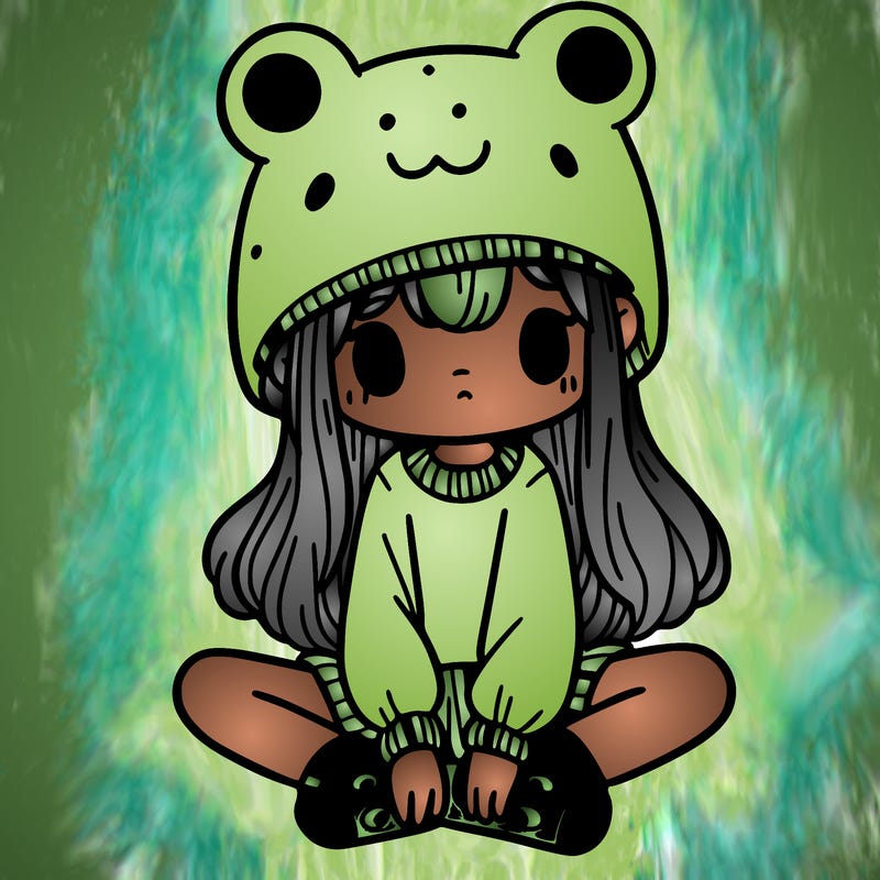 a girl wearing a frog hat and some frog socks