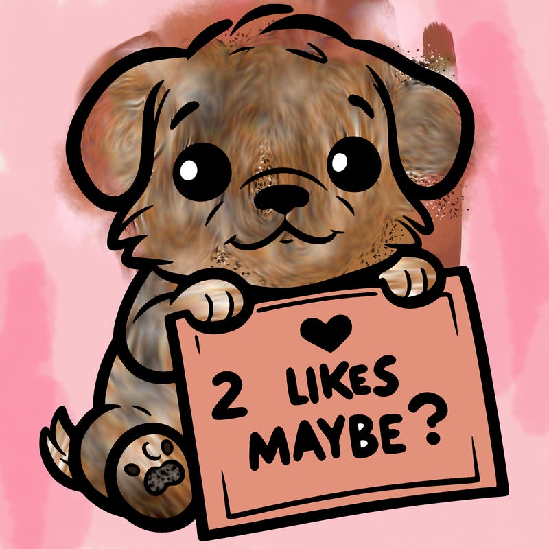 a puppy holding a sign that says 2 likes maybe?