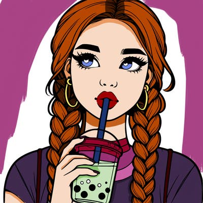 realistic girl with braided hair drinking boba