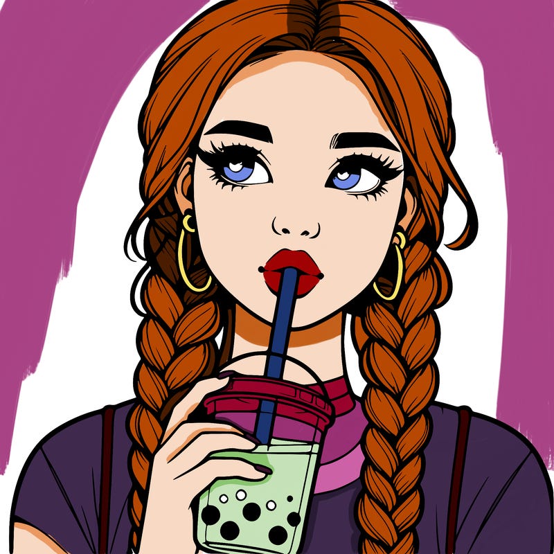 realistic girl with braided hair drinking boba