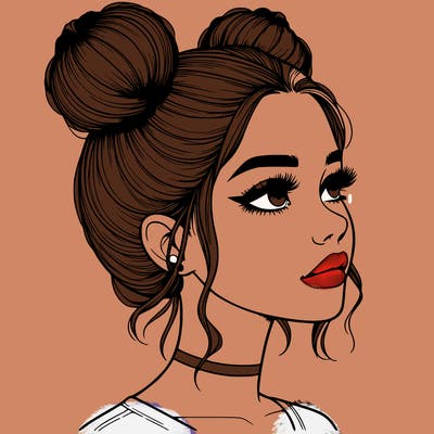 realistic girl with buns on the top of her head