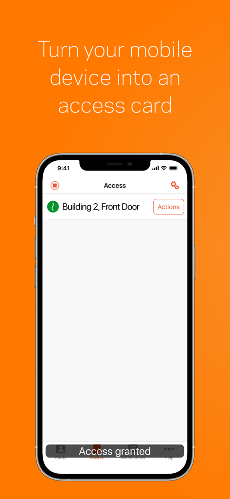 Gallagher Mobile Connect - Gallagher Mobile Connect app interface on a smartphone screen showing access granted to a building door