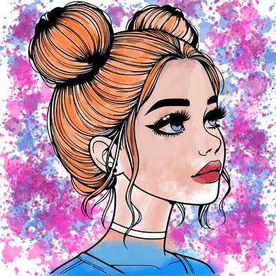 realistic girl with buns on the top of her head