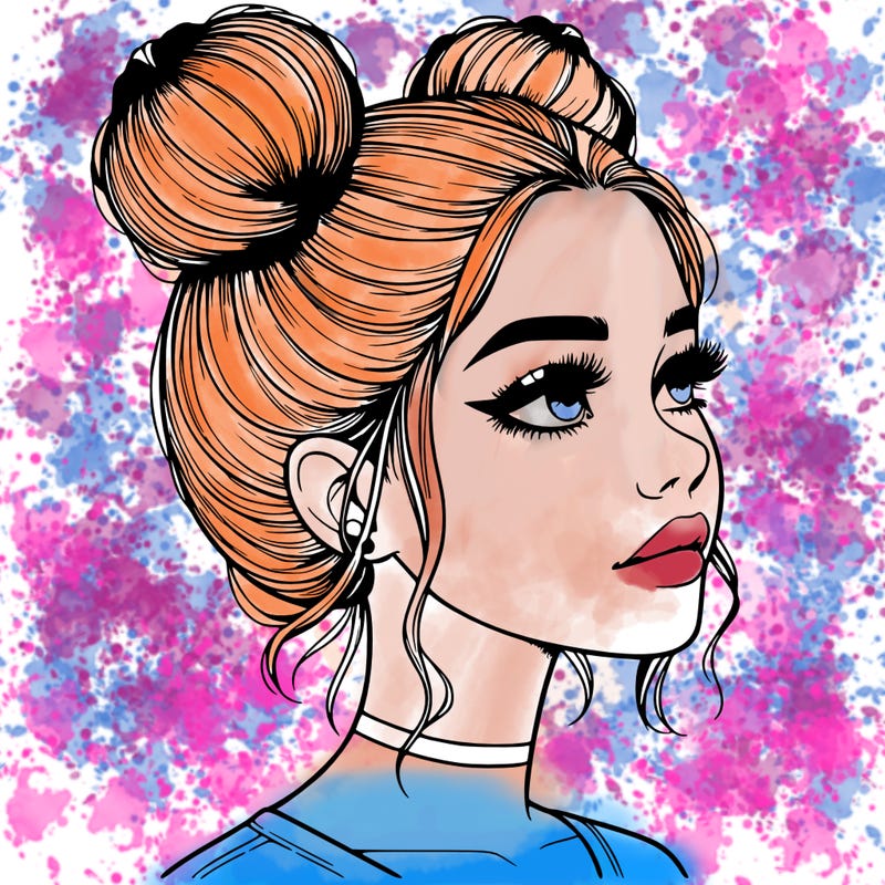 realistic girl with buns on the top of her head