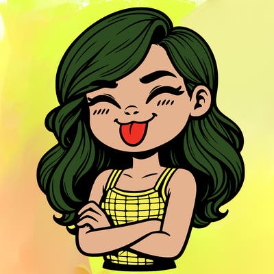 realistic girl crossing her arms and wearing a tank top with her tongue held out she has long hair