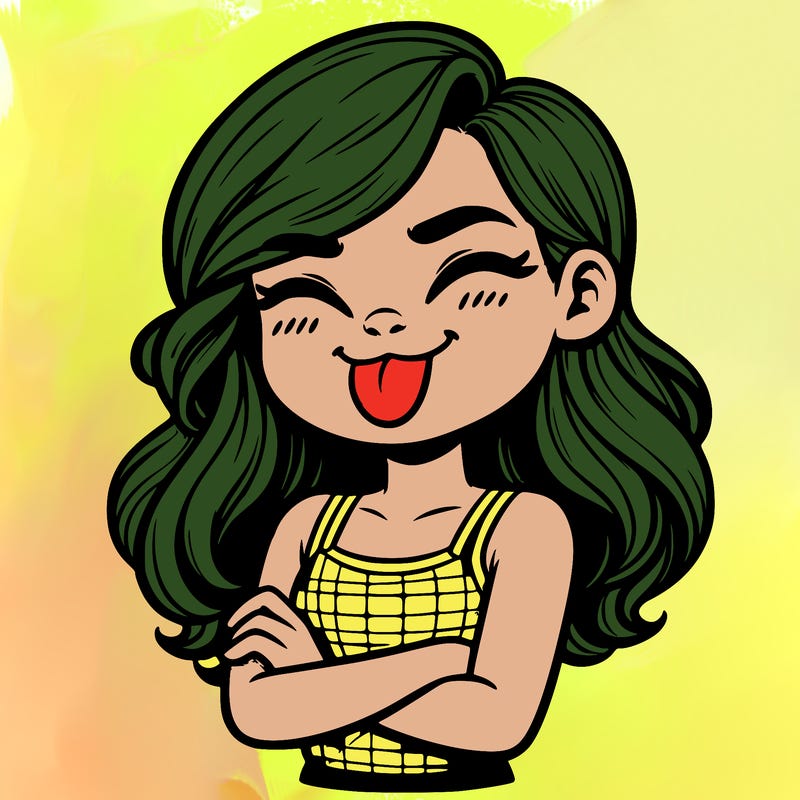 realistic girl crossing her arms and wearing a tank top with her tongue held out she has long hair