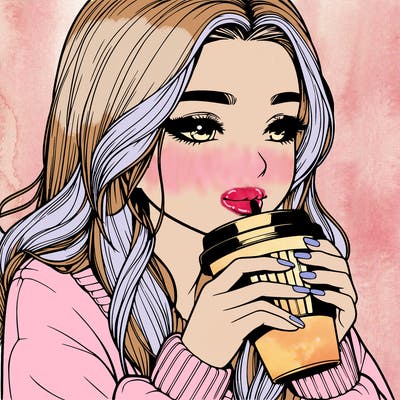 realistic girl drinking coffee