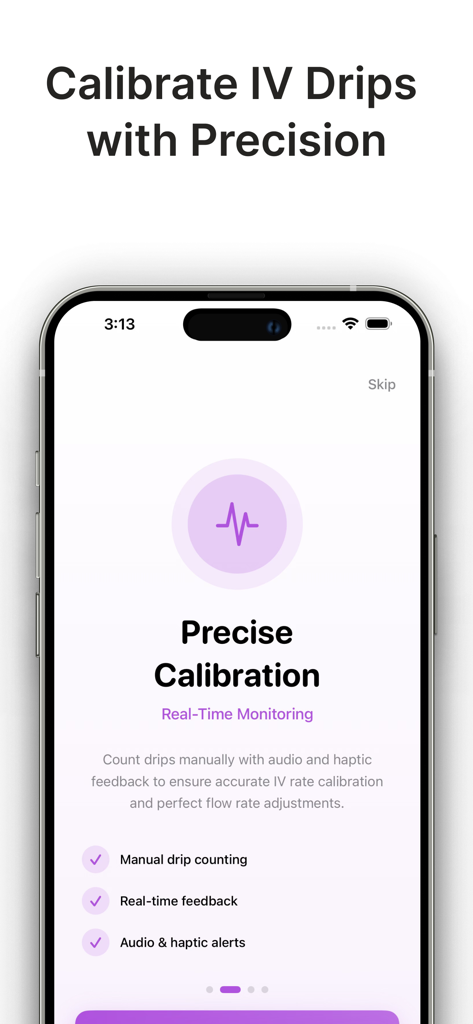Drip Rate Infusion Calculator - DripRate Pro app interface showing precise IV drip calibration with real-time monitoring and manual drip counting features.