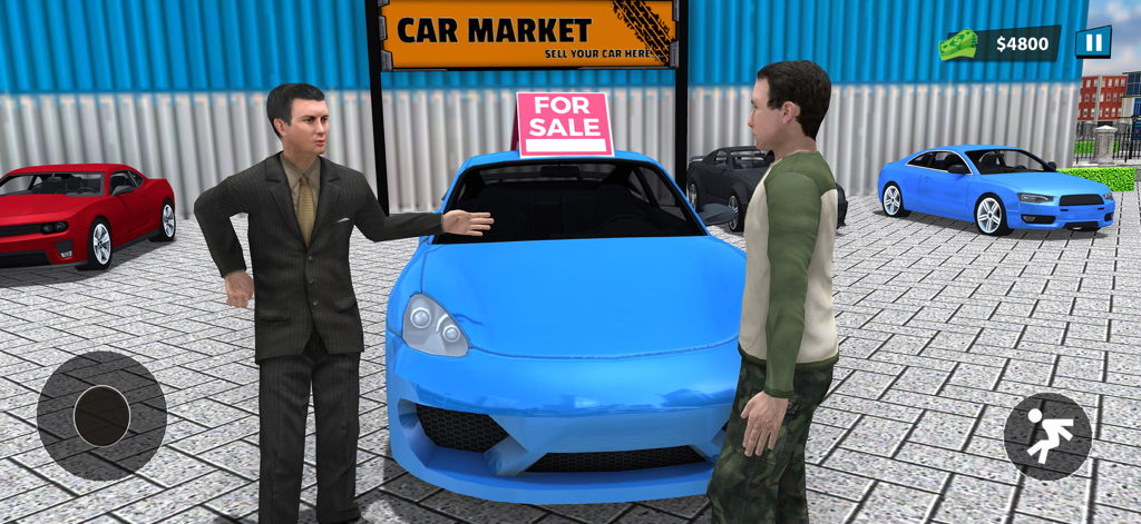 Car Building Company Games - Selling a customized blue car at the car market in Car Building Company Games.