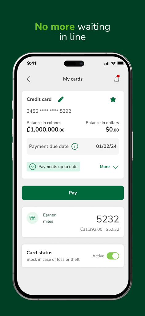 Promerica Móvil - Pantalla de gestión de tarjetas de crédito de Promerica Movil mostrando saldos en colones y dólares