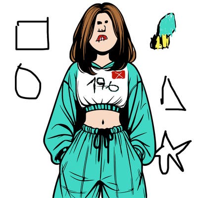 realistic girl faceless with baggy pants and a crop top