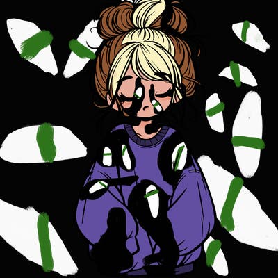 girl with baggy sweatshirt and messy bun