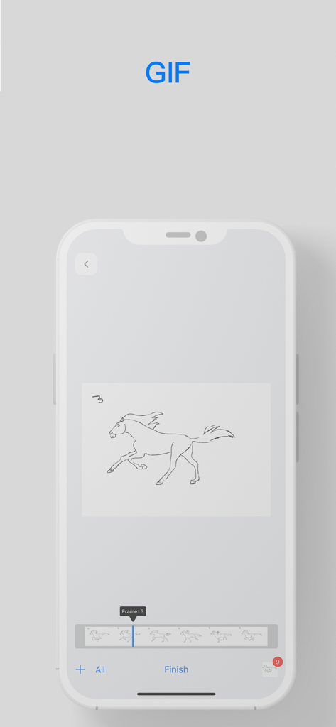 Toolbox by Paperclip GIF editing interface showing a frame of a horse animation.
