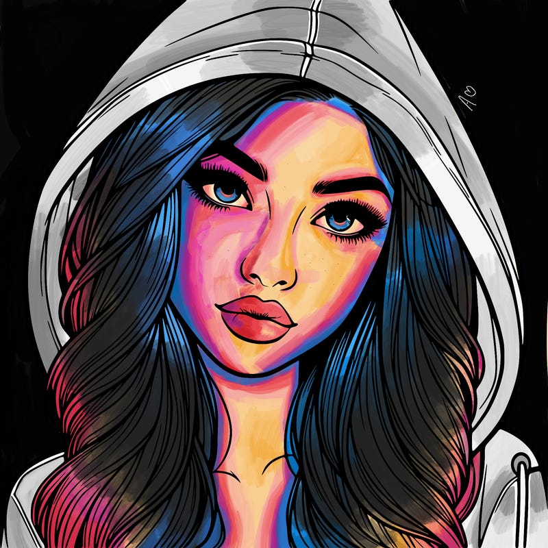 realistic beautiful girl with a hood on
